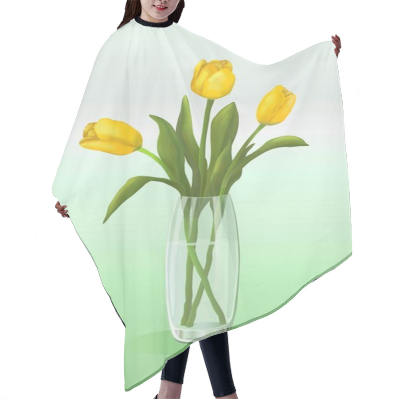 Personality  Yellow Tulips Three Pieces In A Vase On A Green Ground In Vector. International Holiday On March 8 For Women And Lovely Ladies Greeting Cards And Greetings. Happy Birthday And March 8th. Wallpaper. Hair Cutting Cape