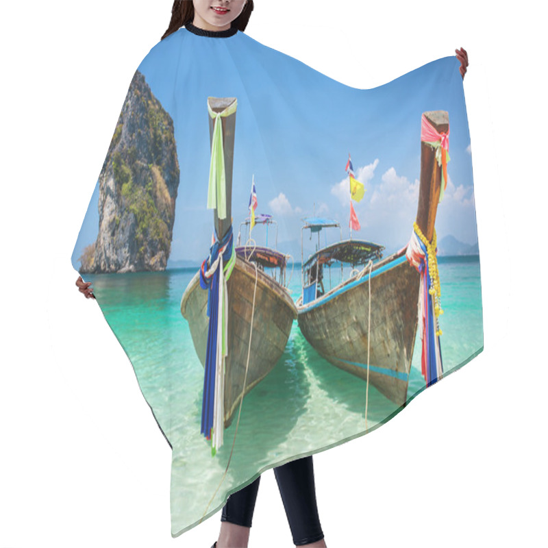 Personality  Longtail Boats At The Tropical Beach Hair Cutting Cape