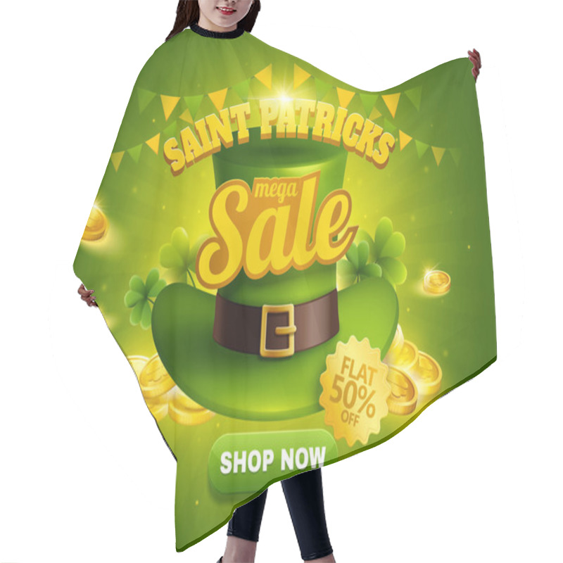 Personality  St. Patrick's Day Sale Popup Ads With Green Leprechaun Hat And Golden Coins Hair Cutting Cape