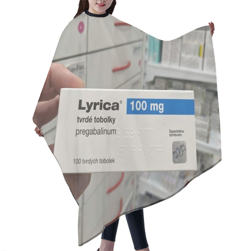 Personality  Prague, Czech Republic - August 28 2024: LYRICA Box With PREGABALIN Active Substance By PFIZER, Used For Nerve Pain, Epilepsy, And Anxiety Disorders. Hair Cutting Cape