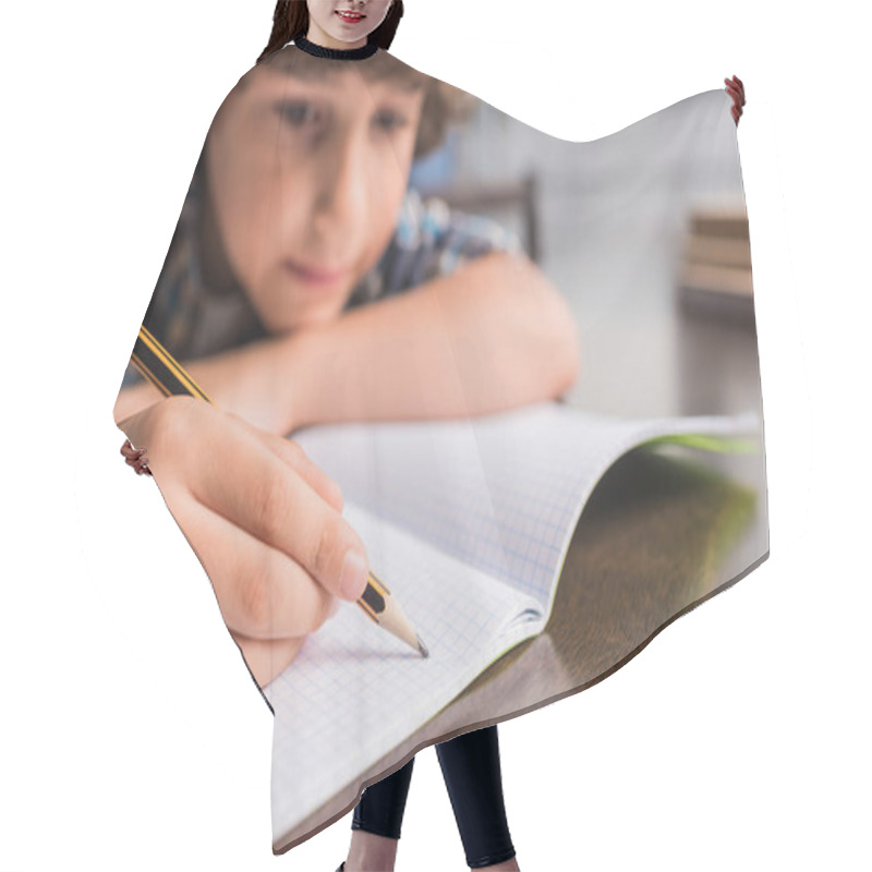 Personality  Kid Writing In Copybook Hair Cutting Cape