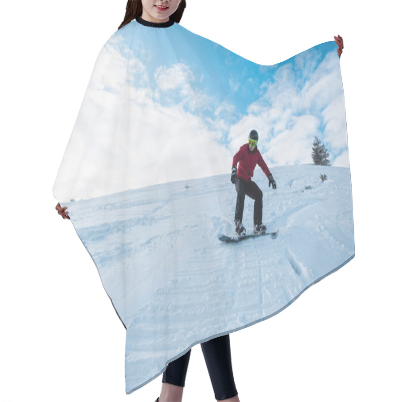 Personality  Athletic Snowboarder Riding On Slope In Winter  Hair Cutting Cape