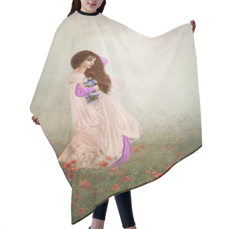 Personality  Young Girl In Poppy Field Hair Cutting Cape