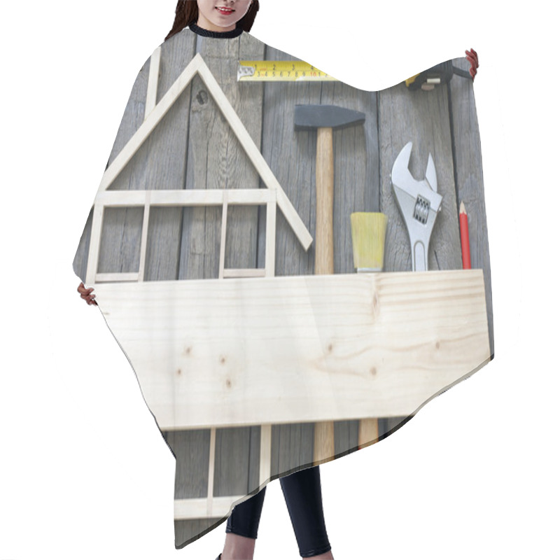 Personality  Wooden House Construction Renovation And Tools Background Hair Cutting Cape