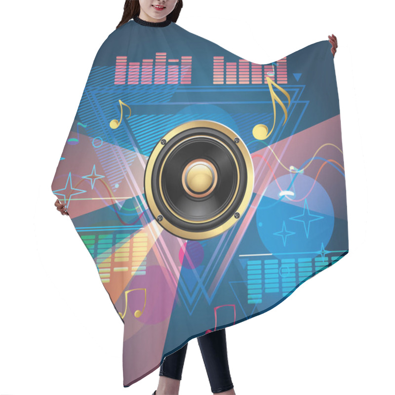 Personality  Speaker With Notes On Funky Modern Musical Background Hair Cutting Cape