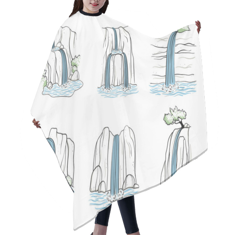 Personality  Vector Illustration Of Waterfall. Hair Cutting Cape