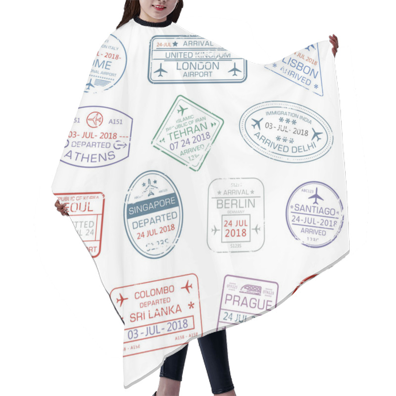 Personality  Vector Icons Of World Travel City Passport Stamps Hair Cutting Cape