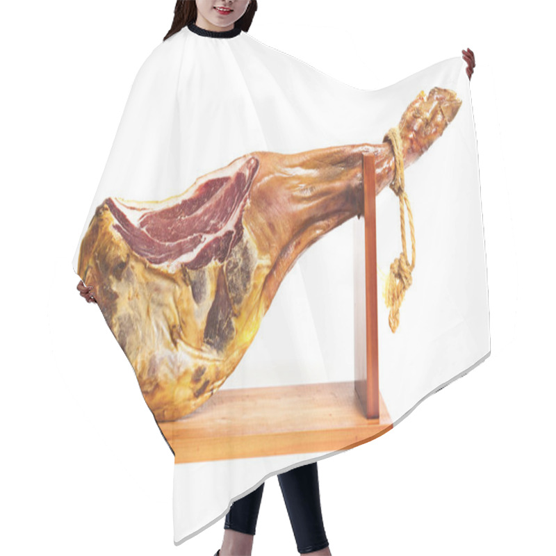 Personality  Jamon Serrano. A Spanish Ham Isolated Over White Hair Cutting Cape