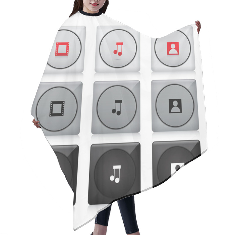 Personality  Set Of Media Buttons. Hair Cutting Cape