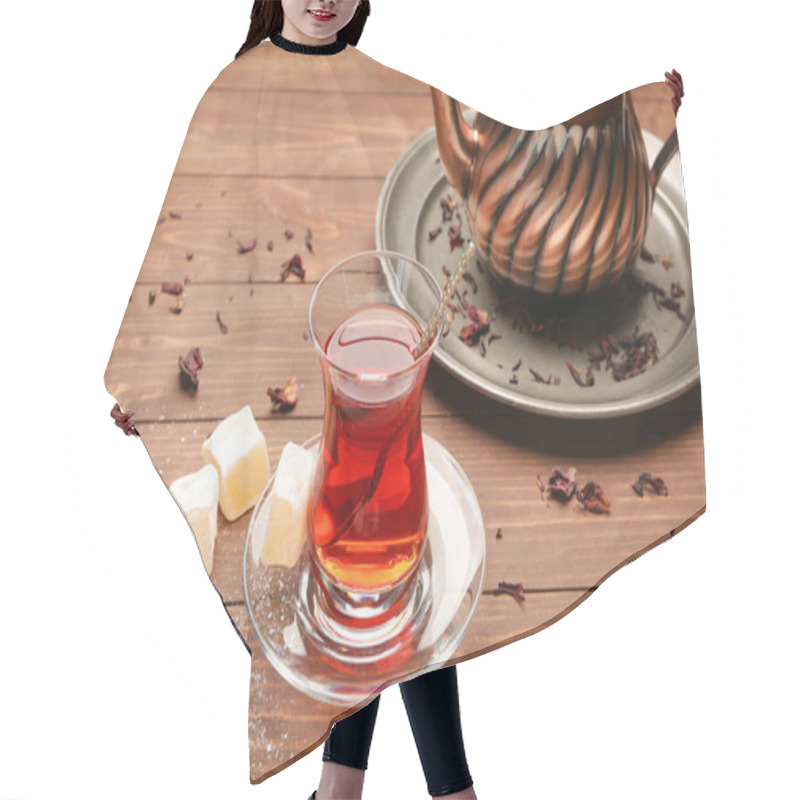 Personality  Tasty Turkish Tea With Sweets On Table Hair Cutting Cape