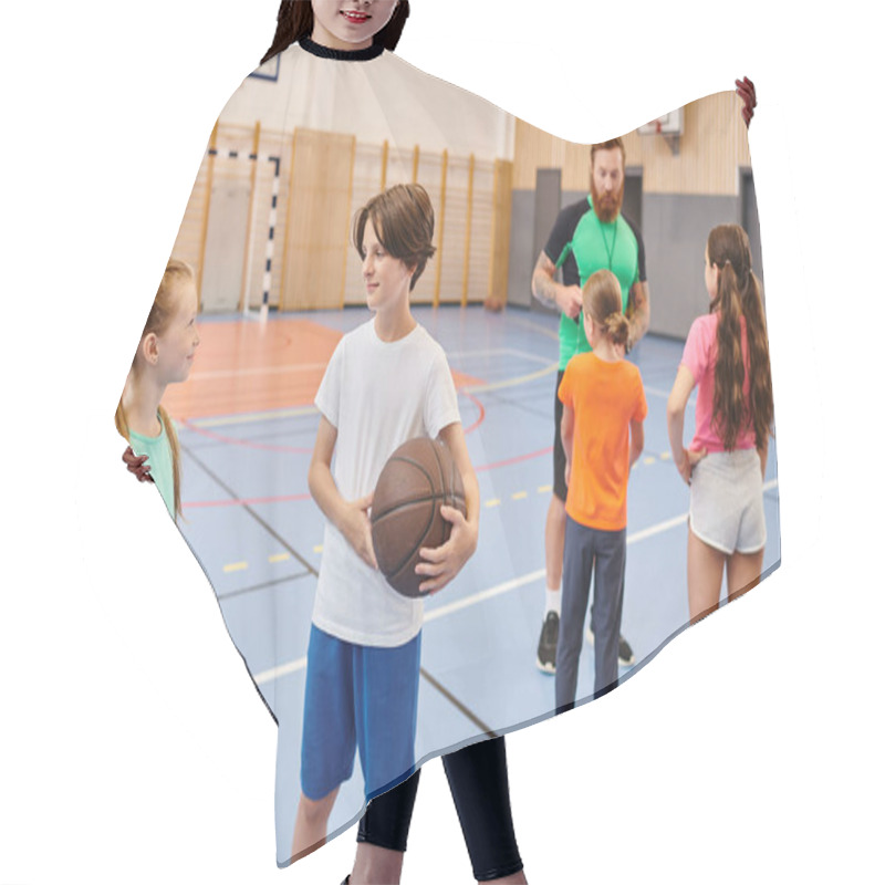 Personality  A Diverse Group Of Young People Stand Around A Basketball Court, Chatting And Laughing While A Man Teacher Instructs Them In A Lively Setting. Hair Cutting Cape