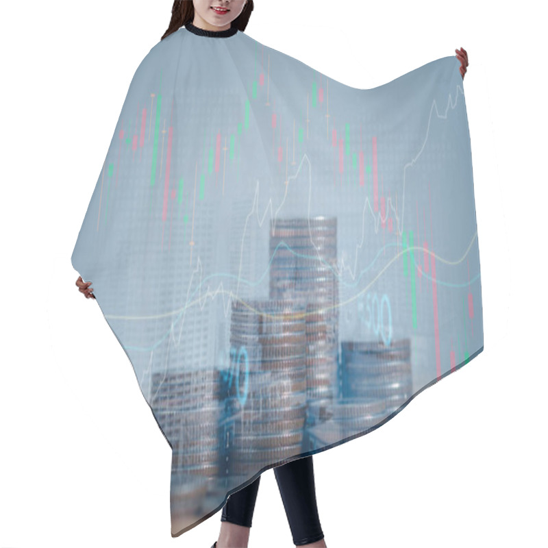 Personality  Double Exposure Of Coins And City Background For Finance And Banking Concept,Financial, Investment,saving, Business Concept. Hair Cutting Cape