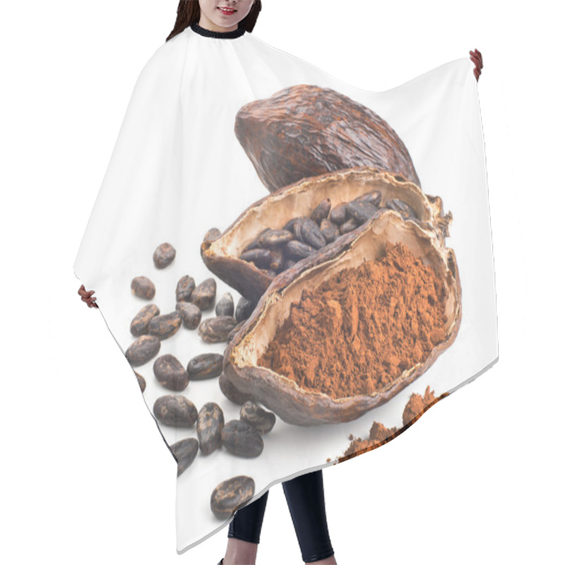 Personality  Cocoa Pod, Beans And Powder Isolated On A White Hair Cutting Cape