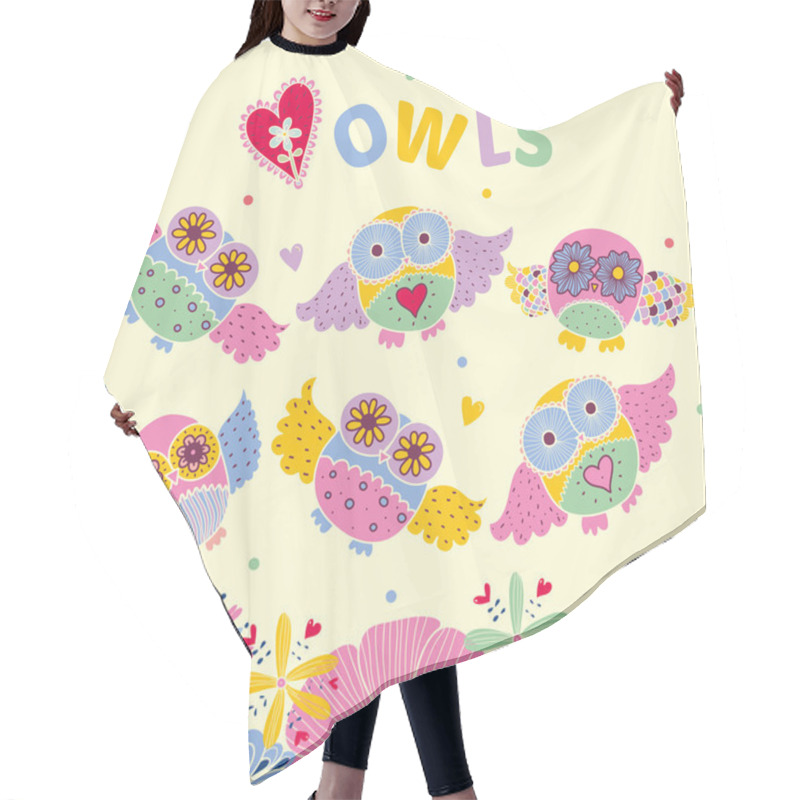 Personality  Postcard With Owls And Flowers Hair Cutting Cape