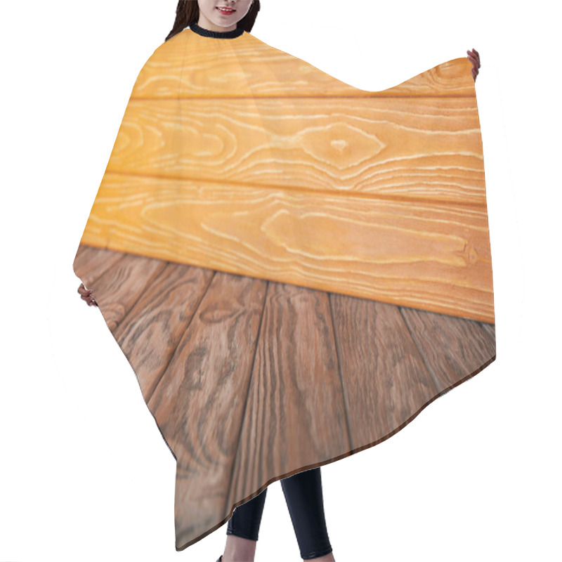 Personality  Brown Wooden Striped Floor And Orange Wooden Wall Hair Cutting Cape