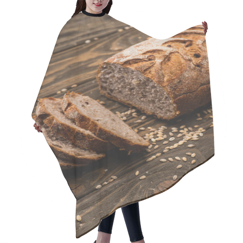 Personality  Cut Fresh Baked Bread With Seeds On Wooden Surface Hair Cutting Cape