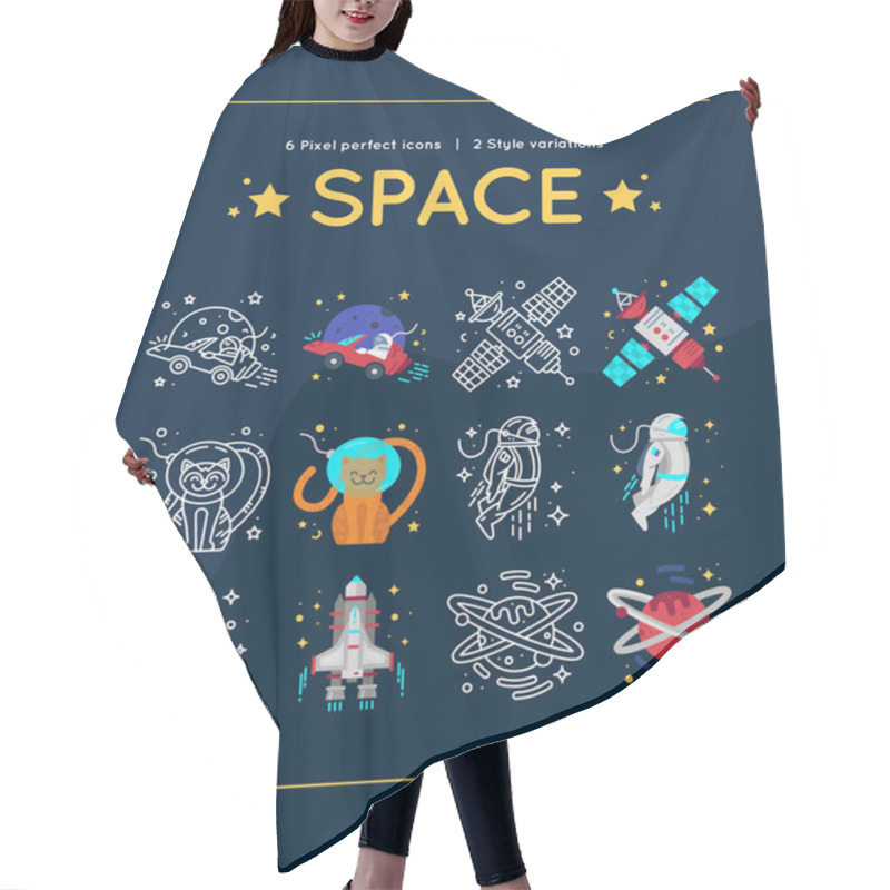 Personality  Space Line Icons Set In Two Style Variations  Hair Cutting Cape