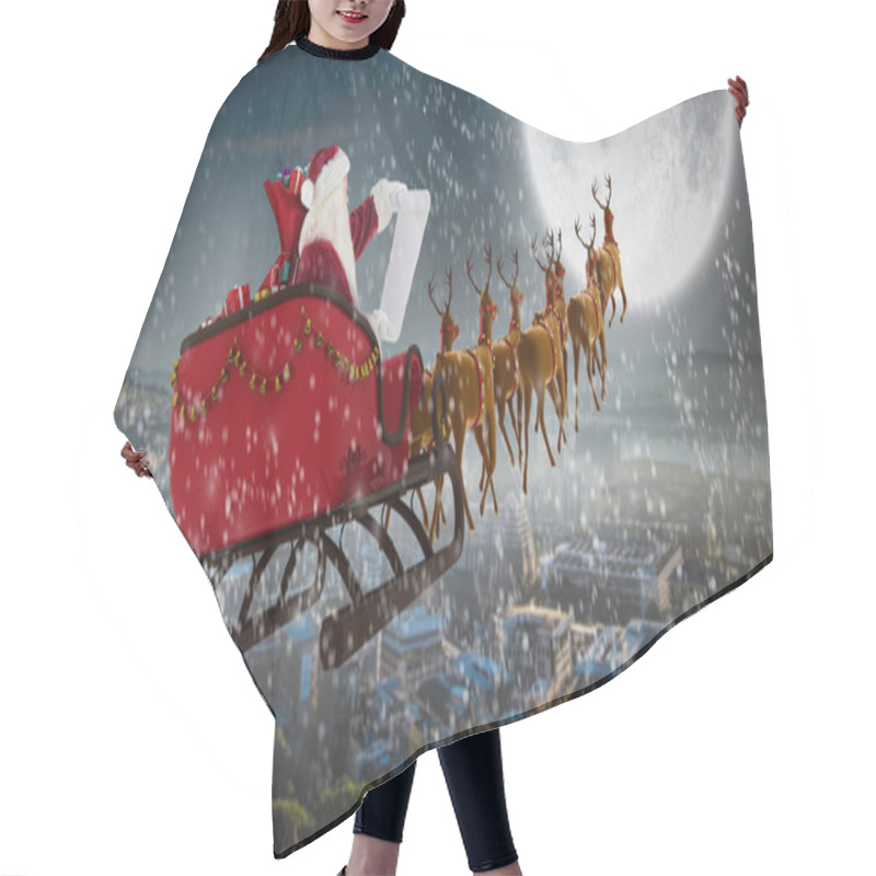 Personality  Santa Claus Riding On Sled During Christmas Hair Cutting Cape