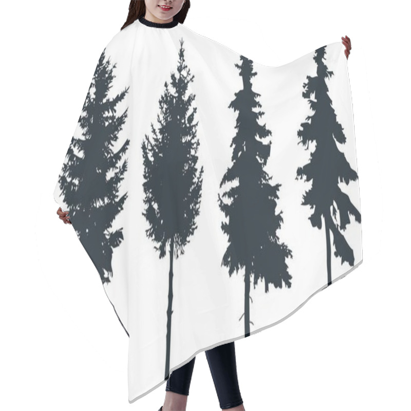 Personality  Silhouettes Of Trees On A White Background. Coniferous Trees In The Form Of Silhouettes On A White Background Hair Cutting Cape