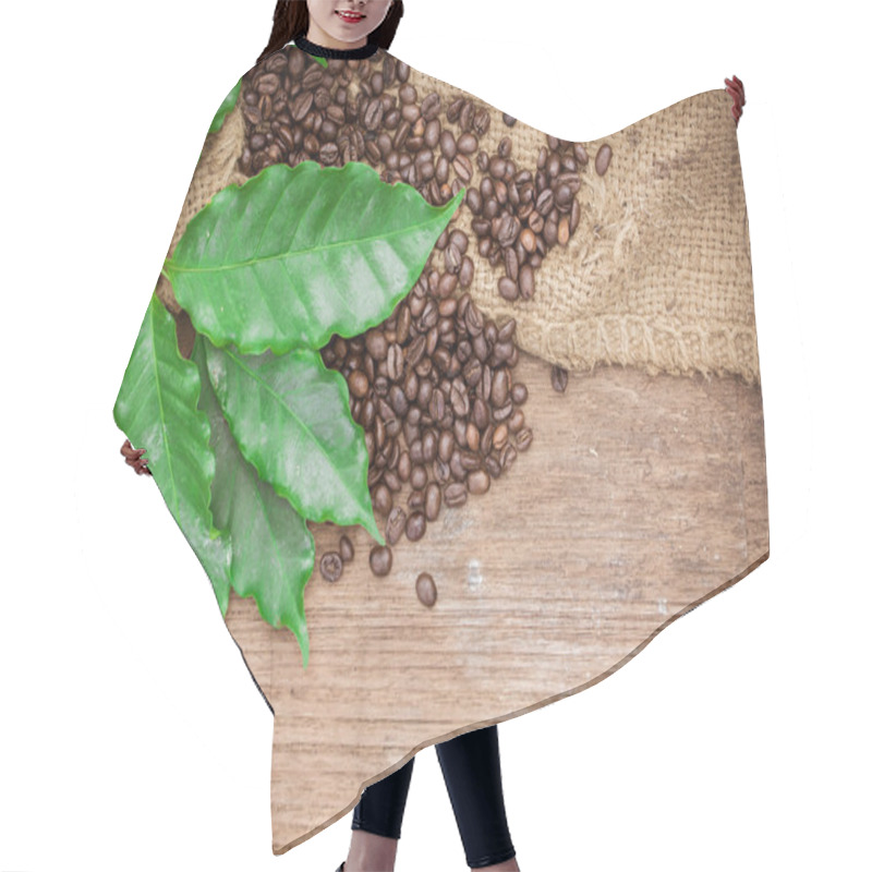 Personality  Fresh Coffee Beans On Wood Background Hair Cutting Cape