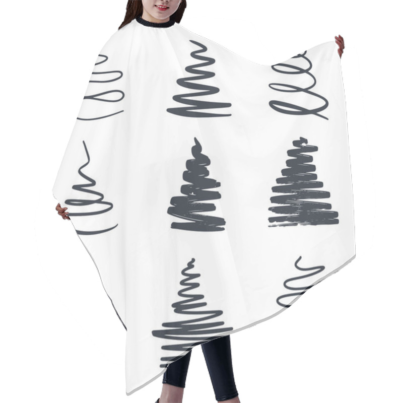 Personality  Set Of Hand Draw Vector Christmas Trees. Hair Cutting Cape