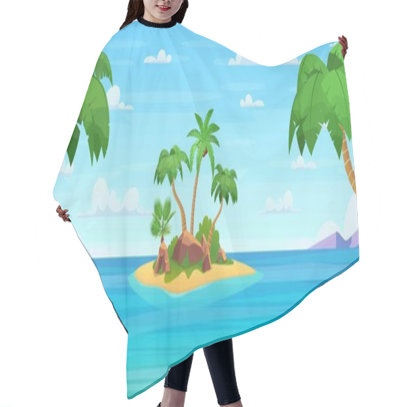 Personality  Cartoon Tropical Island With Palm Trees Hair Cutting Cape