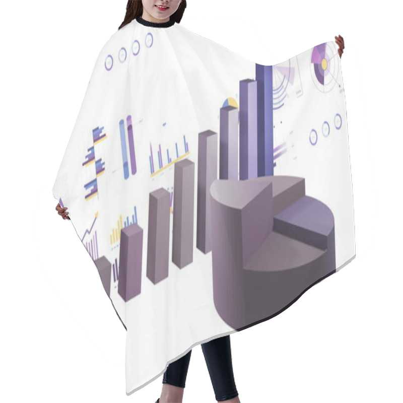 Personality  Image Of Statistics And Financial Data Processing Over White Background. Global Business, Finance, Computing, Data Processing, Digital Interface And Connections Concept Digitally Generated Image. Hair Cutting Cape