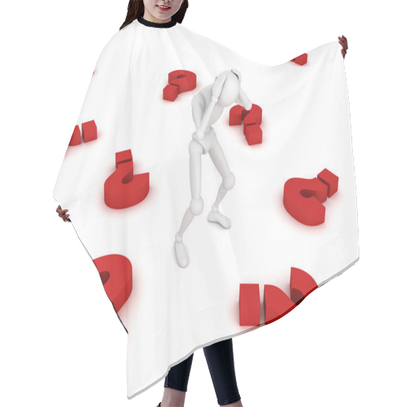 Personality  Stressed 3d Man Amongst Red Question Marks Hair Cutting Cape