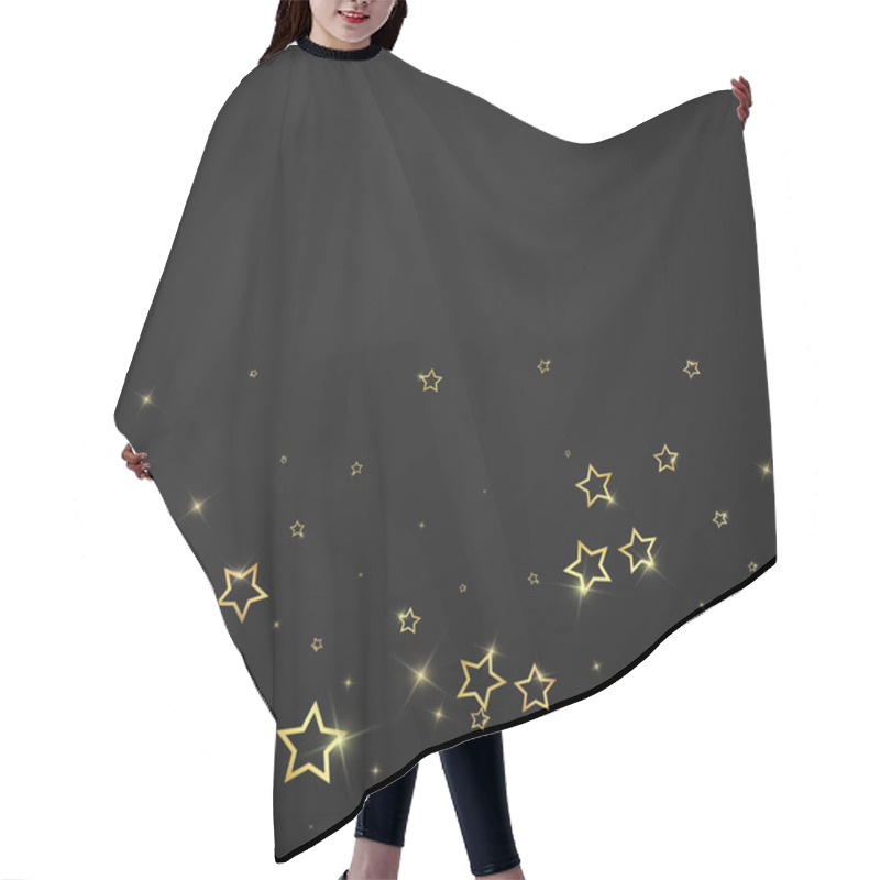 Personality  Gold Sparkling Star Confetti. Chaotic Dreamy Childish Overlay Template. Festive Stars Vector Illustration On Black Background. Hair Cutting Cape