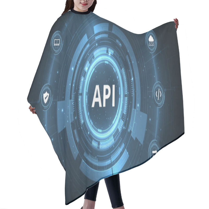 Personality  Application Programming Interface (API). Software Development Tools, Information Technology, Modern Technology, Internet, And Networking Concepts On A Dark Blue Background. Hair Cutting Cape