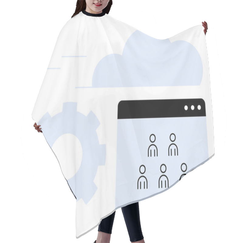 Personality  Browser Window With User Icons, Cloud, And Gear Symbolizing Team Collaboration, Cloud Technology, And System Integration. Ideal For Team Management, Workflow, Cloud Computing, IT Solutions Software Hair Cutting Cape