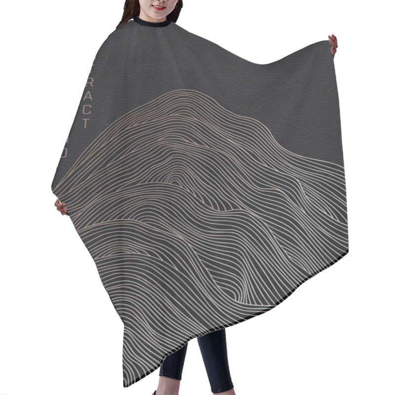 Personality   Vector Abstract Japanese Style Landscapes Lined Waves In Black And Gold Colours Hair Cutting Cape