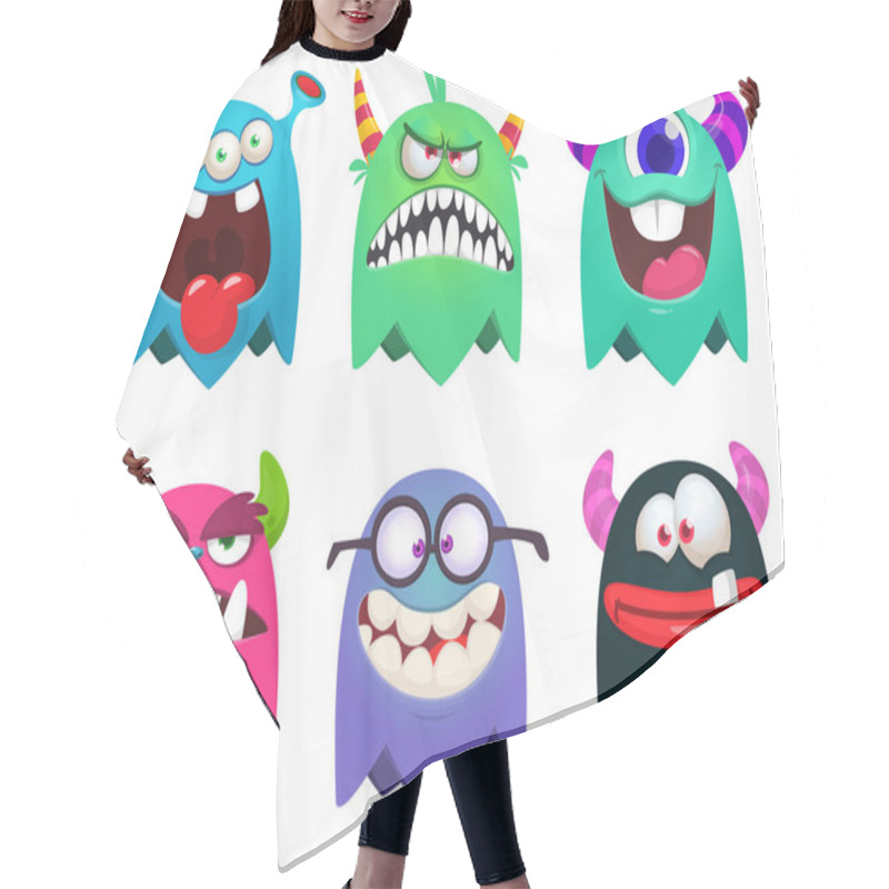 Personality  Funny Cartoon Smiling Monsters Set. Illustration Of Cute And Happy Mythical Aliens, Ghosts And Other Creatures. Vector Isolated Hair Cutting Cape