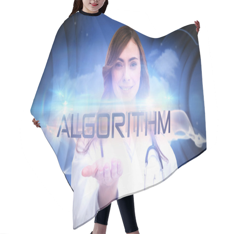 Personality  Word Algorithm And Portrait Of Female Nurse Hair Cutting Cape