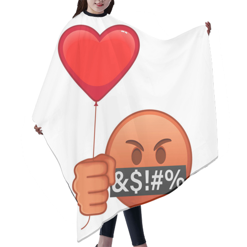 Personality  Evil Face With Hidden Symbols With Red Heart Baloon Large Size Of Red Emoji Smile Hair Cutting Cape