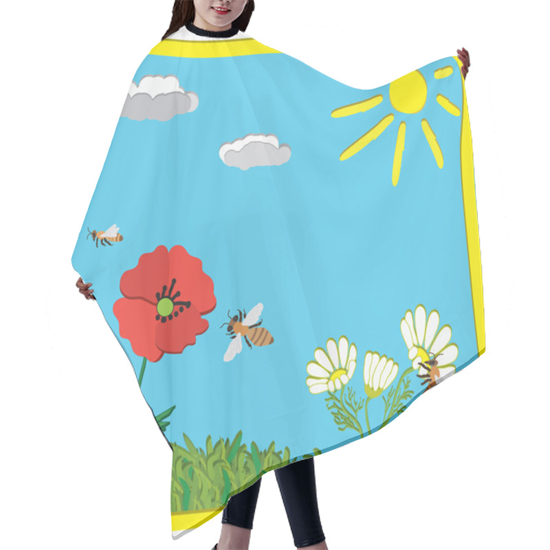 Personality  3d Cartoon Childish Greeting Card With Sun, Flowers And Bees Hair Cutting Cape