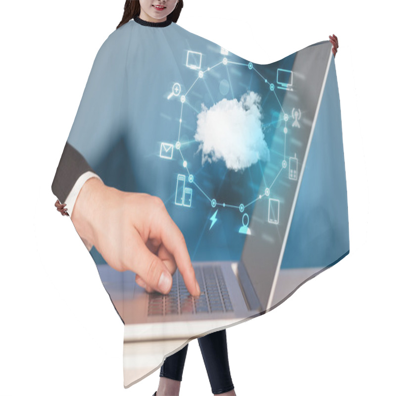 Personality  Hand Working With A Cloud Computing Diagram Hair Cutting Cape