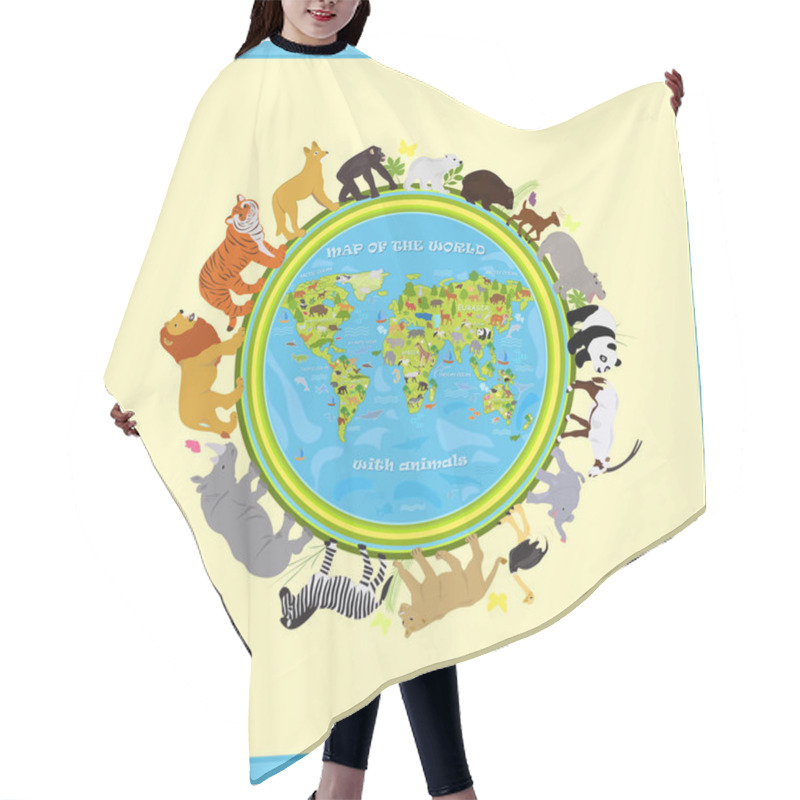 Personality      Vector Map Of Land With Animals Around The Planet  Hair Cutting Cape