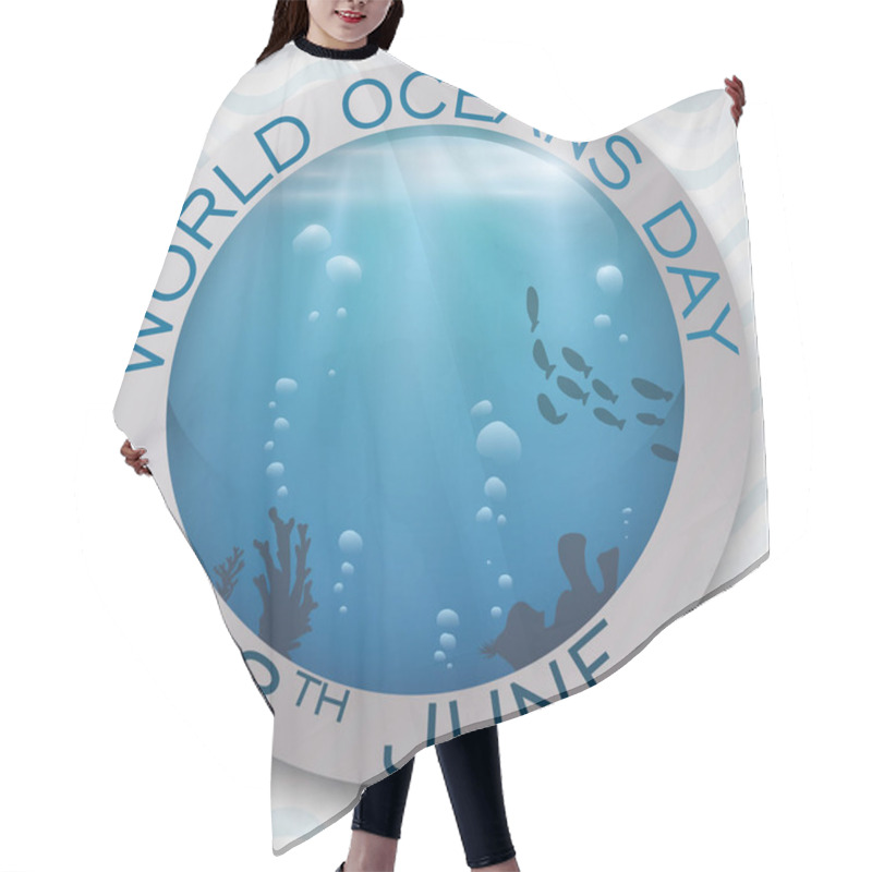 Personality  Round Button With Marine View For World Oceans Day, Vector Illustration Hair Cutting Cape