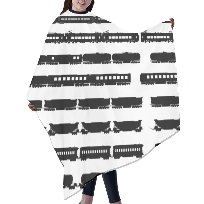 Personality  Vector Silhouettes Of Trains And Locomotives. Hair Cutting Cape