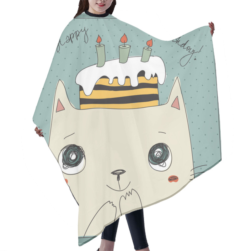 Personality  Cute Cat, Happy Birthday Card Hair Cutting Cape