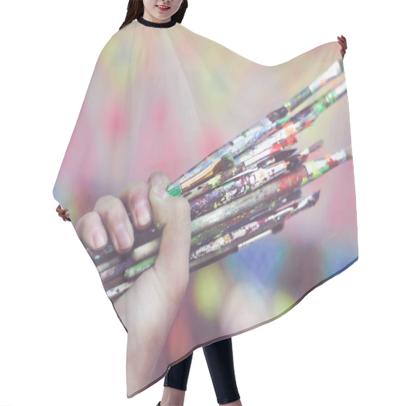 Personality  Human Hand Holding Art Brushes Hair Cutting Cape