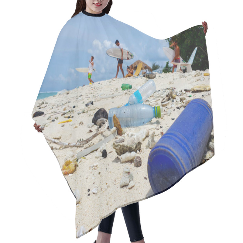 Personality  CLOSE UP: A Group Of Surfboarders Head Out To The Ocean Down A Dirty Beach. Hair Cutting Cape