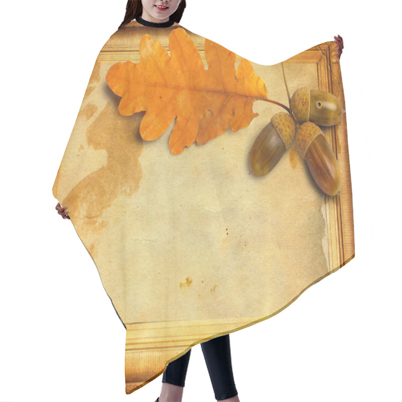 Personality  Old Grunge Paper With Autumn Oak Leaves And Acorns Hair Cutting Cape