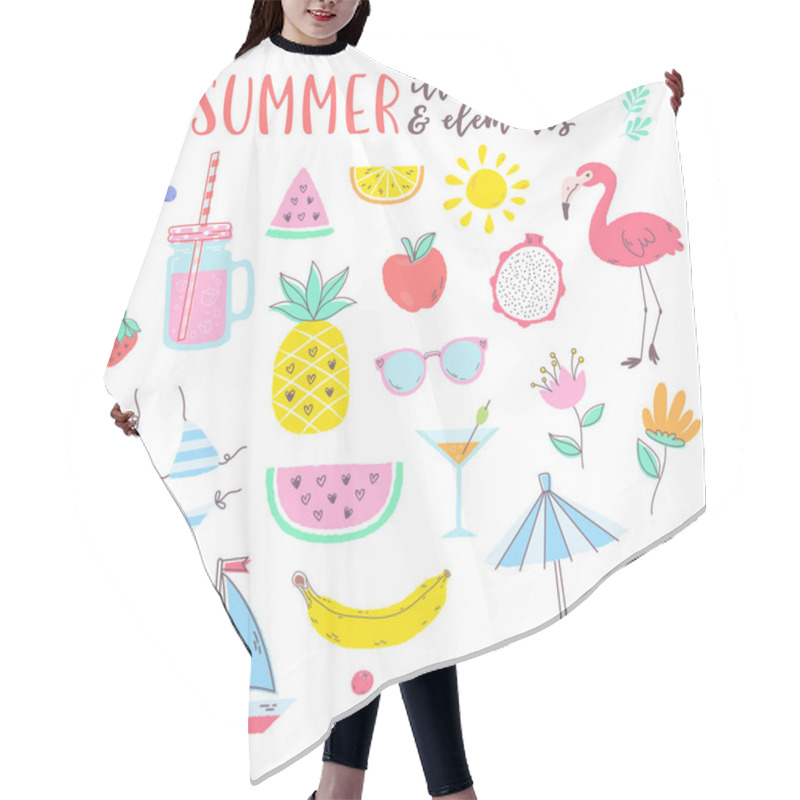 Personality  Summer Design Illustrations With Fruits, Tropical And Beach Elem Hair Cutting Cape