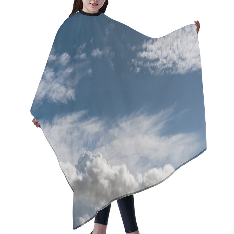 Personality  A Beautiful Blue Sky With White Clouds In The Day. This Photo Is Perfect For Backgrounds, Wallpapers, Or Nature Themes. The Sky Is Clear And Bright, And The Clouds Are Fluffy And Soft Hair Cutting Cape