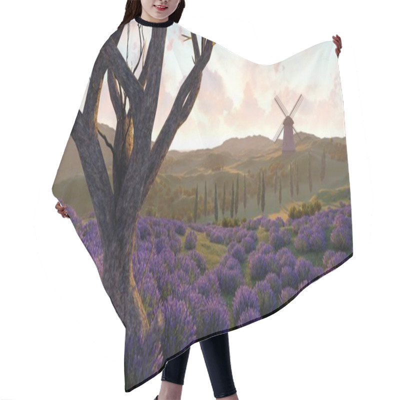 Personality  Lavender Fields With A Solitary Tree 3d Rendering Hair Cutting Cape