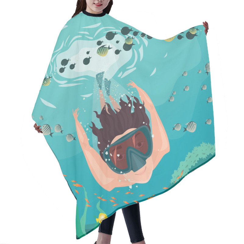 Personality  Man Snorkeling Around The Coral Reef Hair Cutting Cape