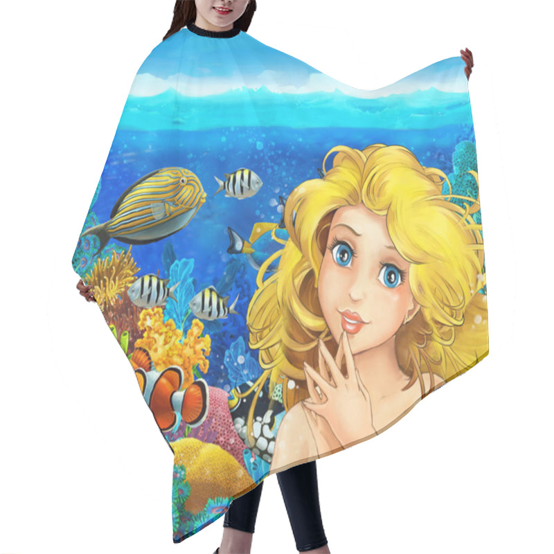 Personality  Cartoon Coral Reef With Mermaid Hair Cutting Cape