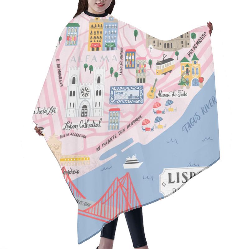 Personality  Illustrative Map Of Lisbon, Portugal Hair Cutting Cape